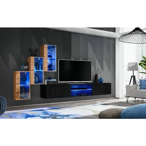 ASM Meble Dnevni TV regal Switch XXII 240 cm LED - votan/črni