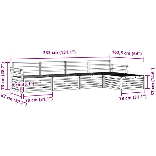  Set vanjskih sofa 5 kom. Prirodna Čvrsto drvo akacije Smeđa 333 x 162,5 x 73 cm Slike