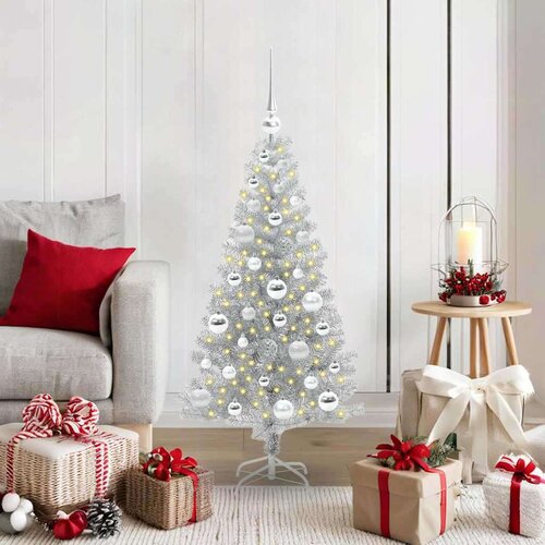 vidaXL Božično drevo med 150 LED z stojalom srebrna 120 cm PET Cene
