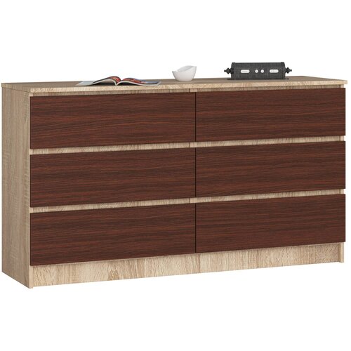 AKORD KOMODA K140 6SZ CLP DĄB SONOMA / WENGE, (21703067) Slike