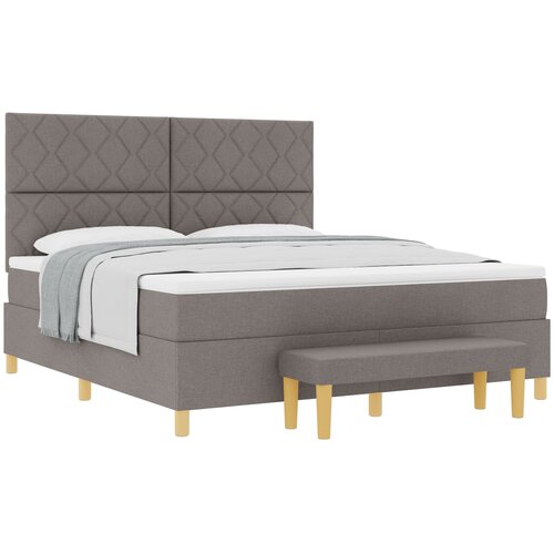 VidaXL Vzmetnična postelja z vzmetnico in klopjo Taupe 180x200 cm Tkanina, (22083472) Slike