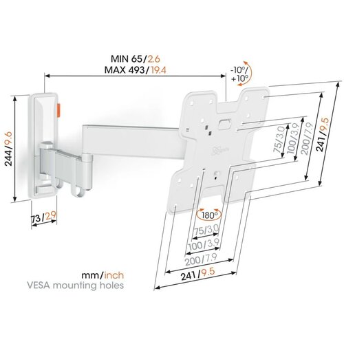 Vogels TVM 3245 W weiß TV-Wandhalterung 19-43", turn 180°, Vesa 200x200, max. 15 kg Cene