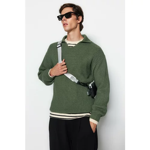 Trendyol Green Unisex Regular Fit Polo Neck Non Pilling Knitwear Sweater