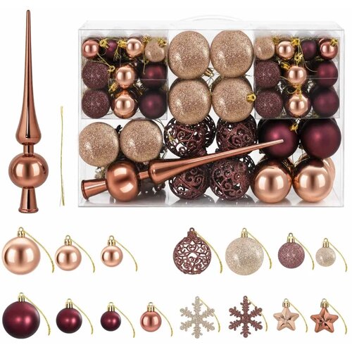  Set božićnih kuglica 111 kom. Boja &amp;scaron;ampanjca i smeđa 6 cm - Boja &amp;scaron;ampanjca i smeđa Slike