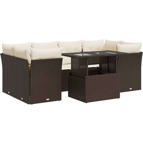 VidaXL 7-dijelni set vrtnih sofa od poliratana s jastucima smeđi Slike