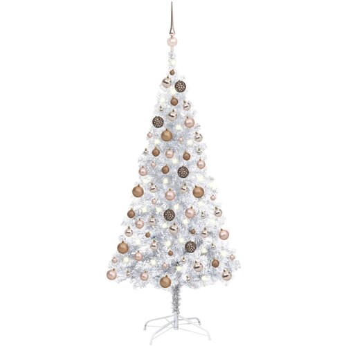 vidaXL Umjetno božićno drvce LED s kuglicama srebrno 120 cm PET Cene