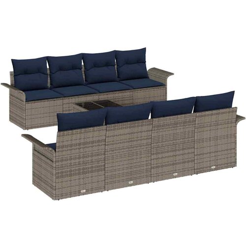 vidaXL Vrtna sedežna garnitura z blazino 9 pcs Siva poli ratan, (5000146609) Cene