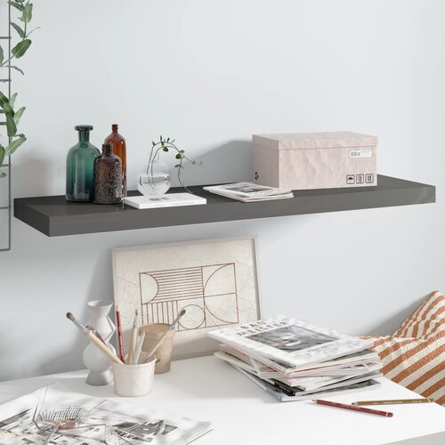 VidaXL Stenska polica visok sijaj siva 90x23,5x3,8 cm MDF Slike