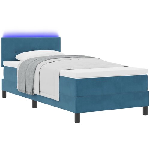 vidaXL Okvir kreveta s madracem i LED-om Tamnoplavi 90x190 cm Baršun Cene
