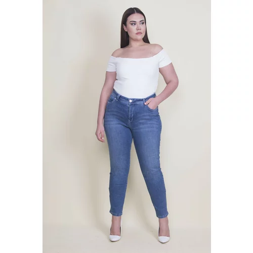 Şans Women's Plus Size Blue 5 Pockets Skinny Jeans
