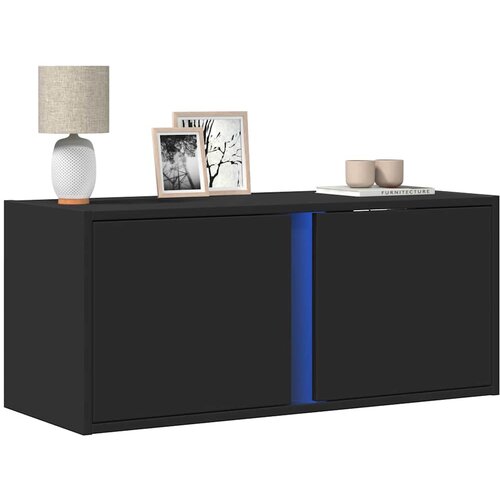  Zidni TV ormarić s LED svjetlima crni 80x31x35 cm Slike