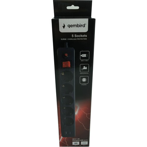 Gembird SPG5-B-10(3G1.5)**produzni kabl sa zastitom i 5 uticnica/ 5V/3.1A USB-A+C 16A/3500W 3m (765) Slike