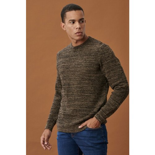 AC&Co / Altınyıldız Classics Men's Brown-beige Recycle Standard Fit Regular Cut Crew Neck Patterned Knitwear Sweater. Cene
