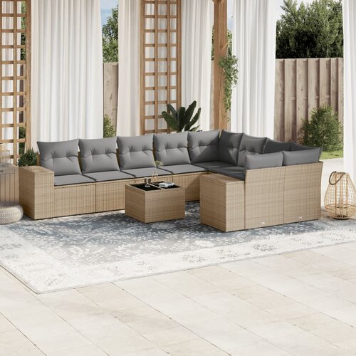 vidaXL 10-dijelni set vrtnih sofa s jastucima bež od poliratana Cijene