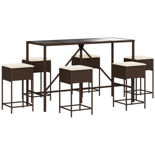  7-dijelni vrtni barski set s jastucima smeđi od poliratana Smeđa 180 x 70 x 110 cm Slike