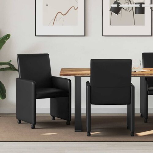 VidaXL jedilni stoli s kolesi 2 pcs črna 57 x 66 x 94 cm umetna koža Slike