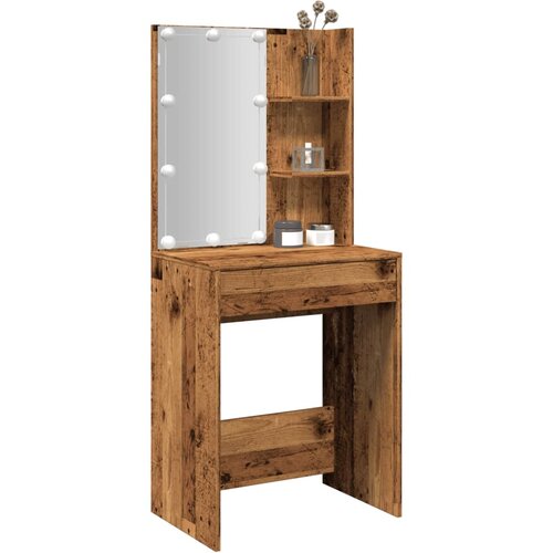 vidaXL Toaletna mizica z LED lučkami starinski les 60x40x140 cm Cene