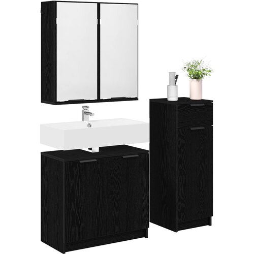  Set namje&amp;scaron;taja za kupaonicu 3 kom. Crni hrast Crna 64,5 x 33,5 x 59 cm Slike