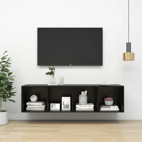 vidaXL Stenska TV omarica visok sijaj črna 37x37x142,5cm iverna plošča