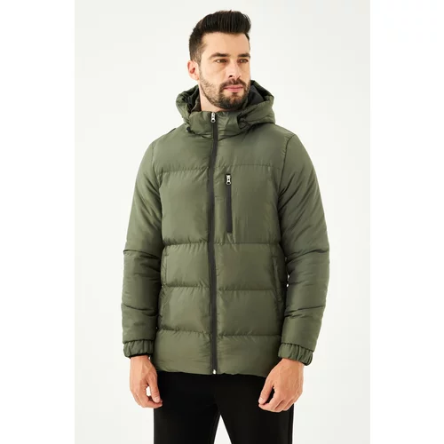 River Club Men's Khaki Thick Lined Hooded Water And Windproof Inflatable Winter Coat