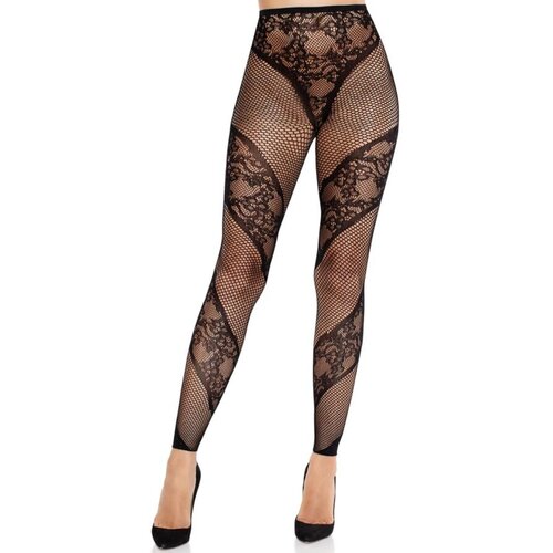 LEG AVENUE HOSIERY LEG AVENUE - LACE AND SHEER FOOTLESS TIGHTS BLACK Cene