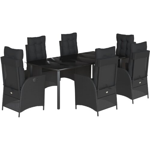  7-dijelni vrtni blagovaonski set s jastucima crni od poliratana Crna 200 x 100 x 74 cm Slike