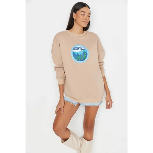 Trendyol Camel Thick Fleece Knitted Oversize Sweatshirt