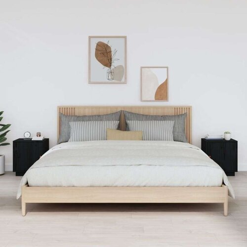  Noćni ormarići 2 kom crna 40 x 34 x 45 cm od masivne borovine Slike