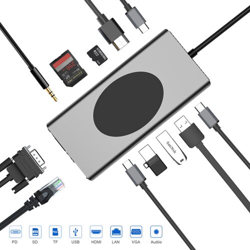 INF 13-v-1 usb-c zvezdi&amp;scaron;če z več vrati z hdmi, vga, ethernet, čitalnikom kartic sd/tf, (21778791) Slike