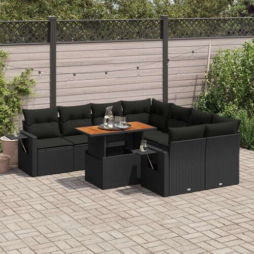 vidaXL 9-dijelni set vrtnih sofa s jastucima crni od poliratana Cijene
