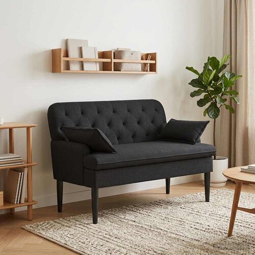 vidaXL Ljubavni kauč s gumbima Crna 111 x 68 x 80 cm Tkanina Cene
