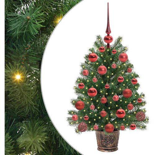 VidaXL Umjetno božićno drvce s 150 LED svjetlima Zelena 75 cm PE i PVC - 75 cm s LED-ima i crvenim kuglicama Slike