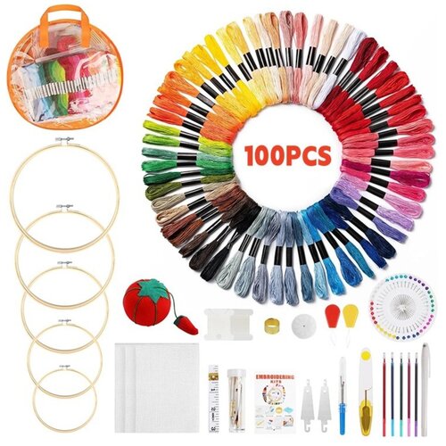 INF DIY komplet za vezenje z 100 barvami poliester niti in 5 bambusnimi obroči, (5000158082) Cene