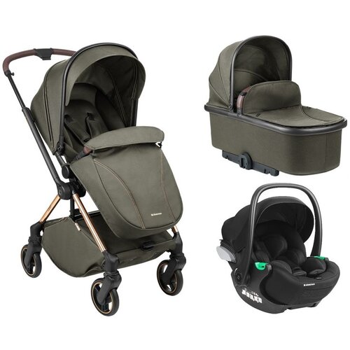 Kikka Boo kolica lanah 3in1 premium set sa auto sedi&amp;scaron;tem i-trail i-size i tvrdom korpom army green Slike