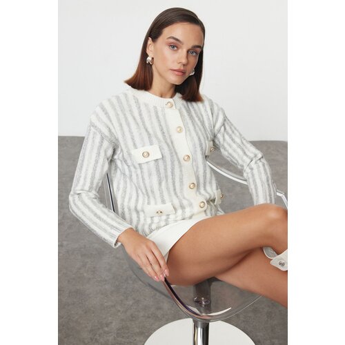 Trendyol Ecru Soft Texture Jacket Look Knitted Cardigan Slike