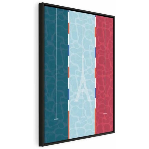  Slika - Graphic Illustration of a Swimming Pool Against the Backdrop of the French Flag 60x90 U crnom drvenom okviru Cene