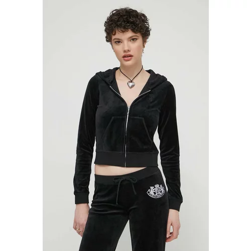 Juicy Couture Dukserica za žene, boja: crna, s kapuljačom, s aplikacijom