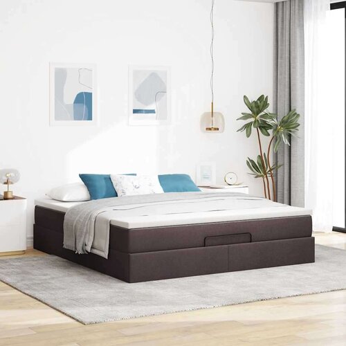 VidaXL Otomanski krevet s madracem tamnosmeđi 160x200cm od tkanine Slike