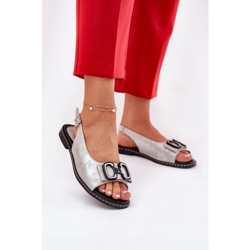 Boto Flat Sandals With Decoration Eco Leather Silver Lilria Cene