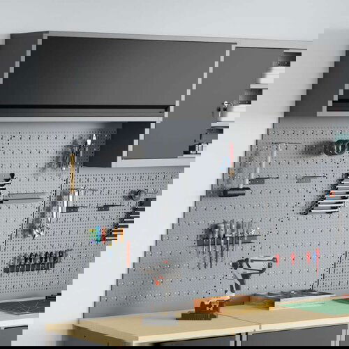  3-delni komplet orodnih omaric in pegboarda, montiran na steno, črna kovina, (22048527) Cene