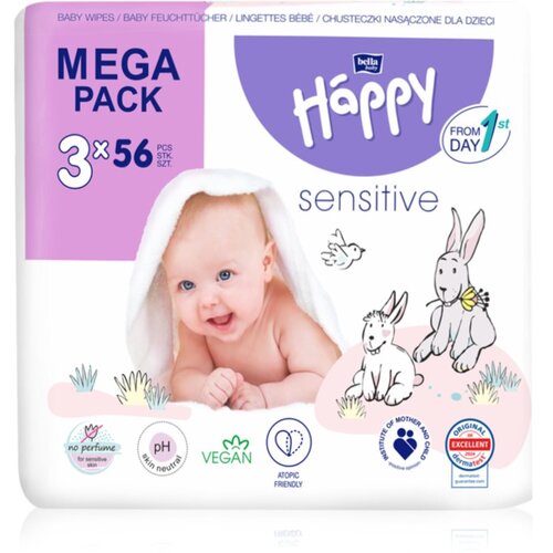 Bella Baby Happy Sensitive vlažni robčki 3x56 kos Slike