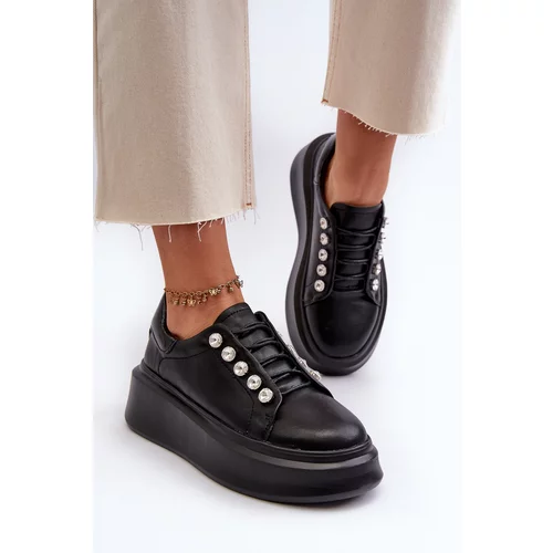 Kesi Women's leather sneakers on a solid platform, black S.Barski