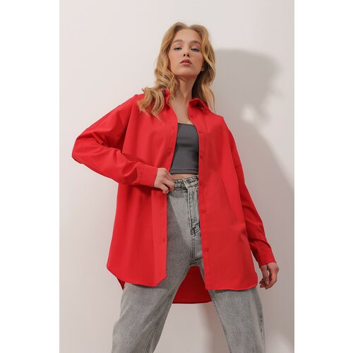 Trend Alaçatı Stili Shirt - Red - Relaxed fit Cene