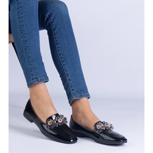 D/CEO marka niezdefiniowana Black patent leather loafers with crystals Balonia Cijene