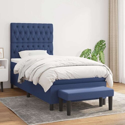  Box spring postelja z vzmetnico moder 90x200 cm blago Slike