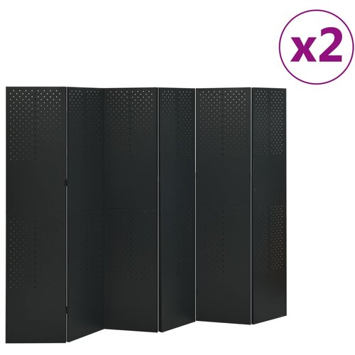  Sobne pregrade sa 6 panela 2 kom crne 240 x 180 cm čelične Cene