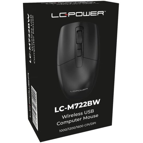 LC-Power mouse usb wireless LC-M722BW optical compact 2.4GHz wireless 1600dp iblack Slike
