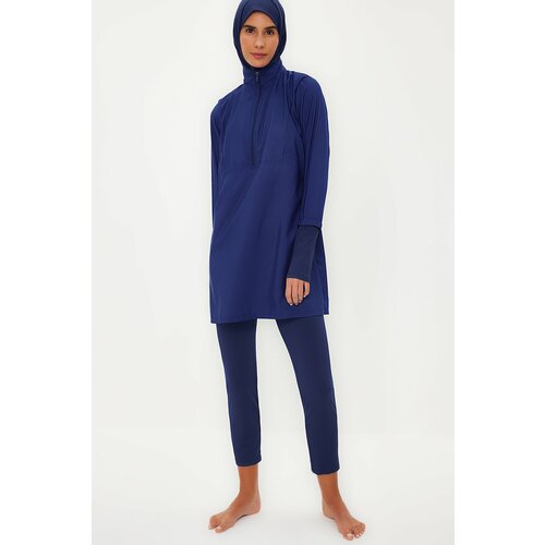 Trendyol Navy Blue Fully Covered Performance Knitted Lycra 4-Piece Swimsuit Set Slike