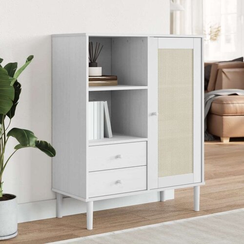 Visoka komoda SENJA bijela izgled ratana 90x40x112 cm borovina Cijene