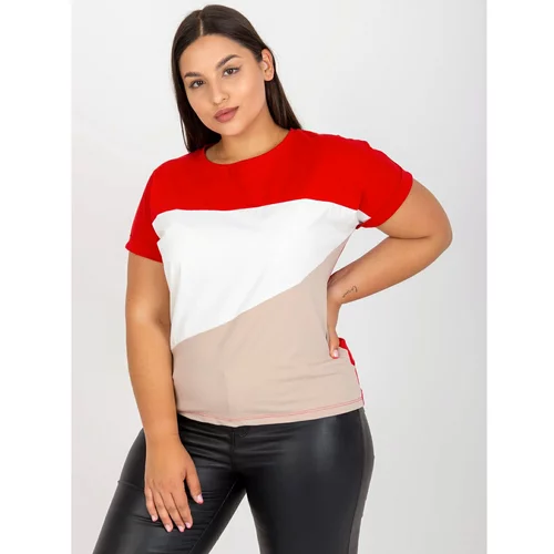 Fashion Hunters Plus size red and beige t-shirt with round neckline
